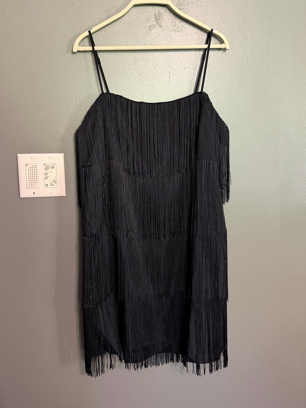A New Day Tiered Fringe Mini Dress Black Size XL Spaghetti Strap Target NWT